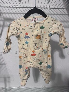 Cream Dinosaur Print Footed One-Piece Pajamas - Brand: